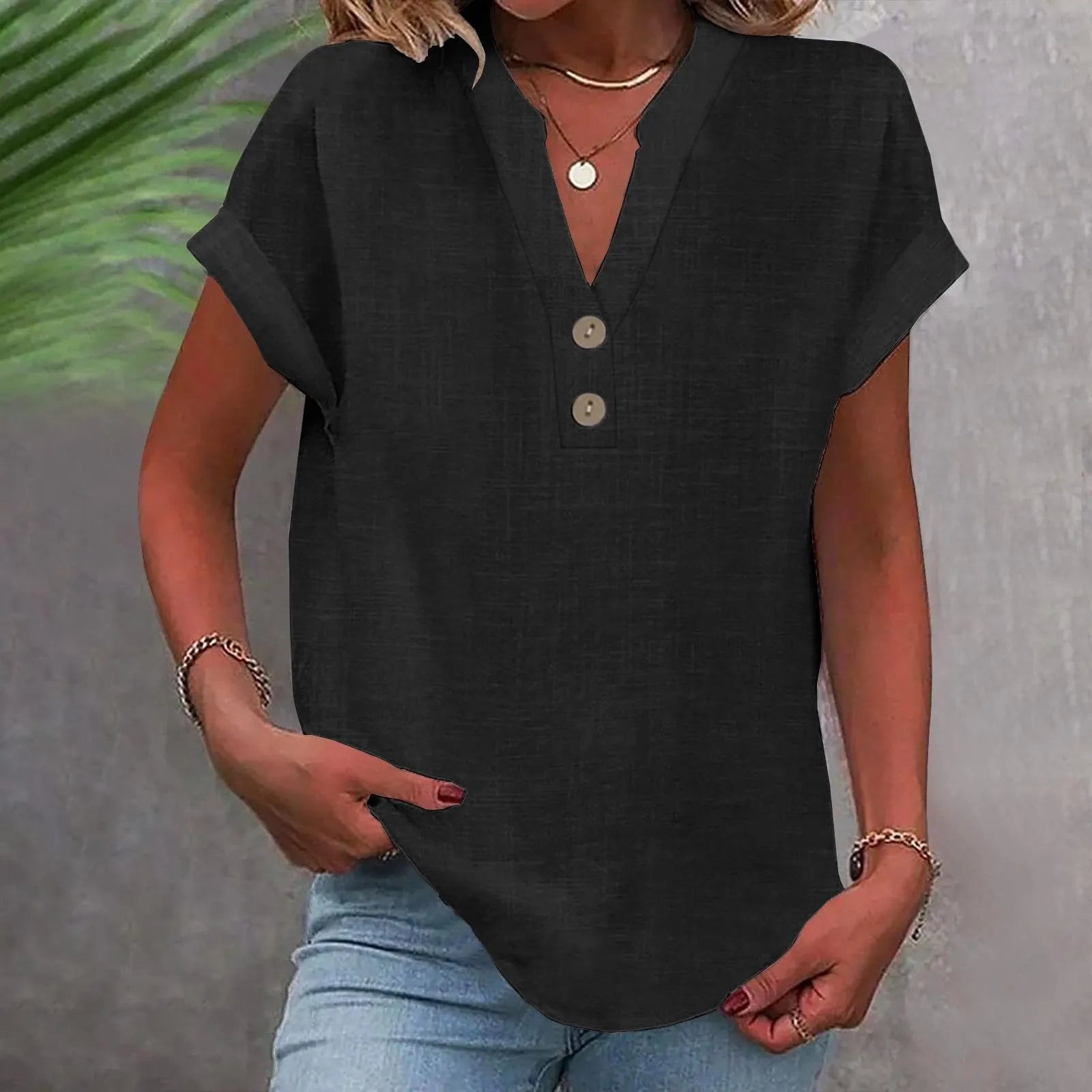 Bina Damen Bluse | Baumwolle-Leinen-Mischung, V-Ausschnitt 12