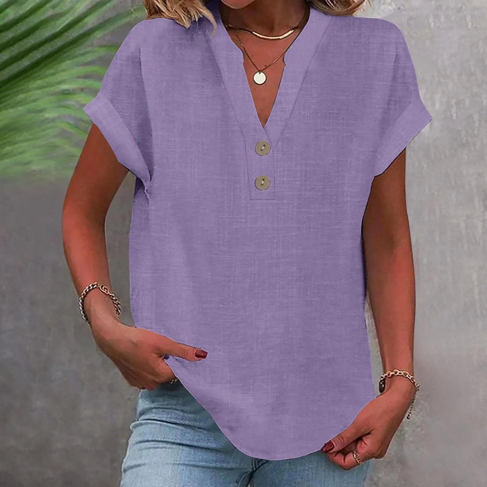 Bina Damen Bluse | Baumwolle-Leinen-Mischung, V-Ausschnitt 13