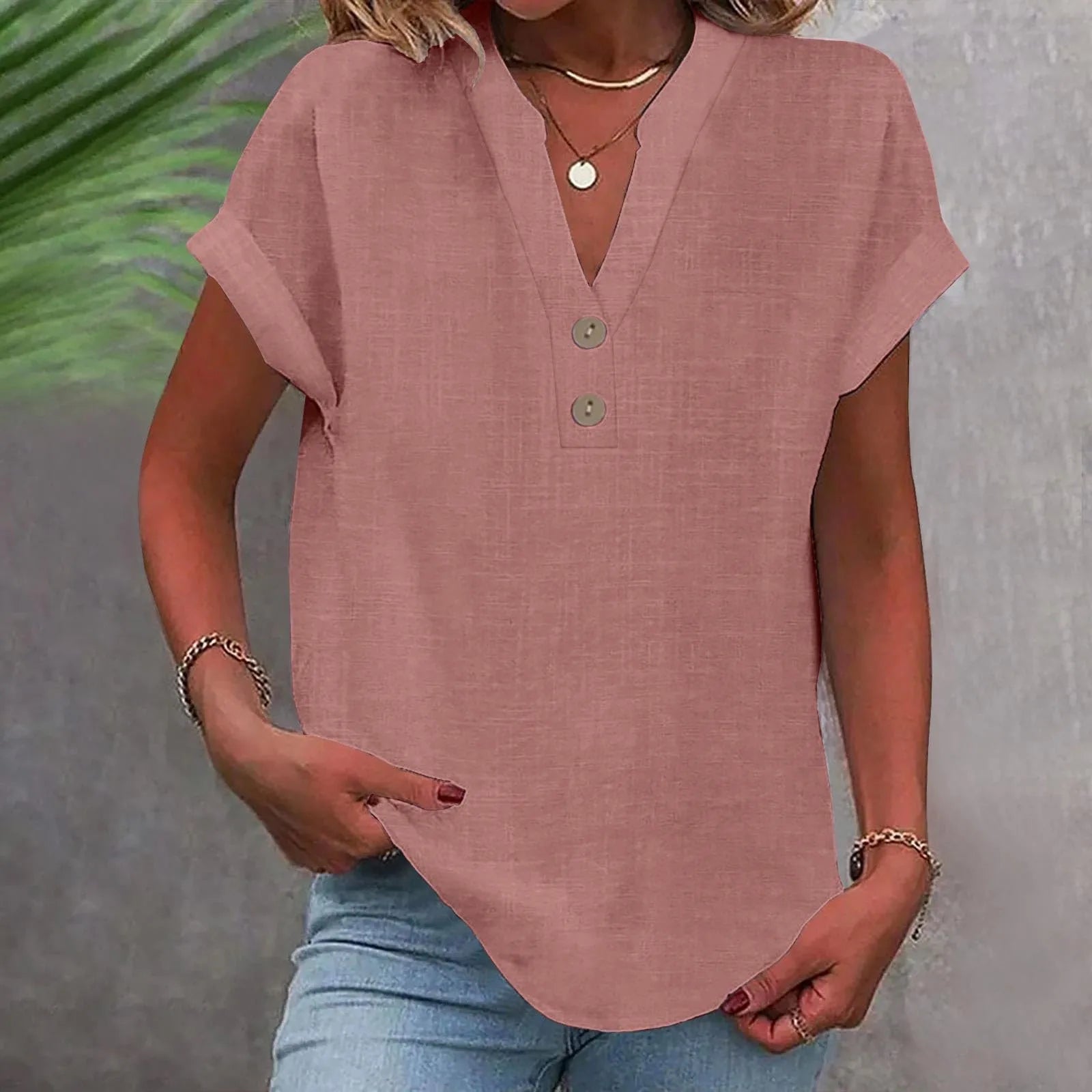 Bina Damen Bluse | Baumwolle-Leinen-Mischung, V-Ausschnitt 14