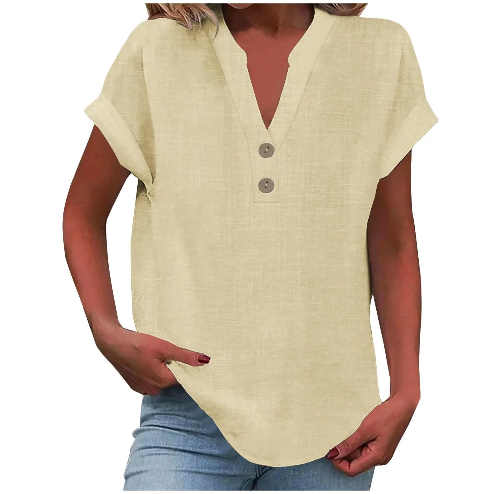 Bina Damen Bluse | Baumwolle-Leinen-Mischung, V-Ausschnitt 2