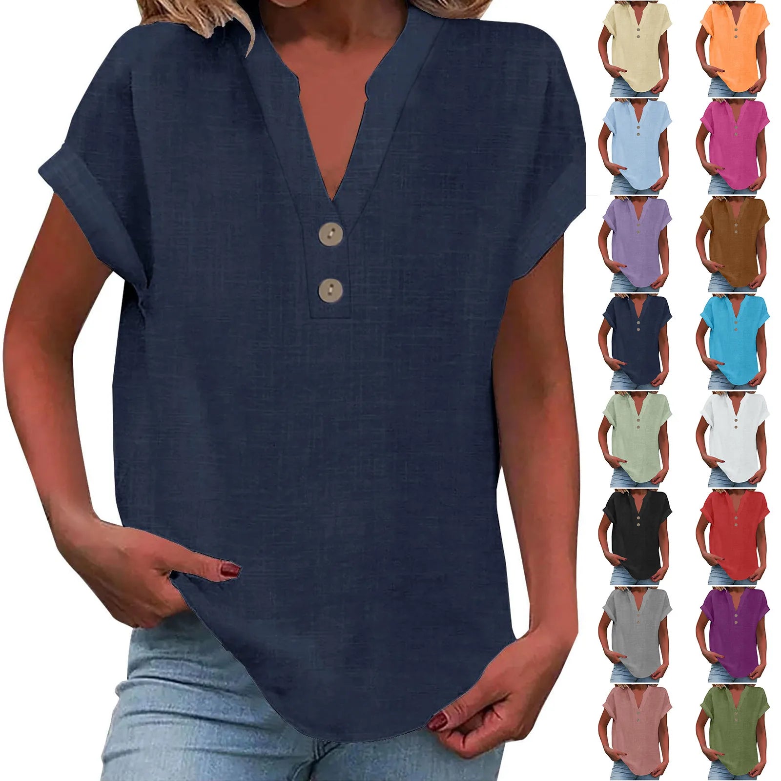 Bina Damen Bluse | Baumwolle-Leinen-Mischung, V-Ausschnitt 4