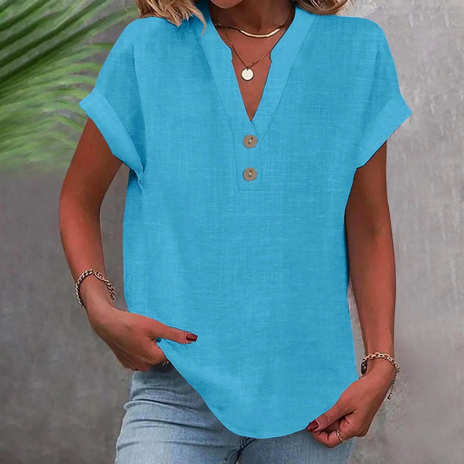 Bina Damen Bluse | Baumwolle-Leinen-Mischung, V-Ausschnitt 6