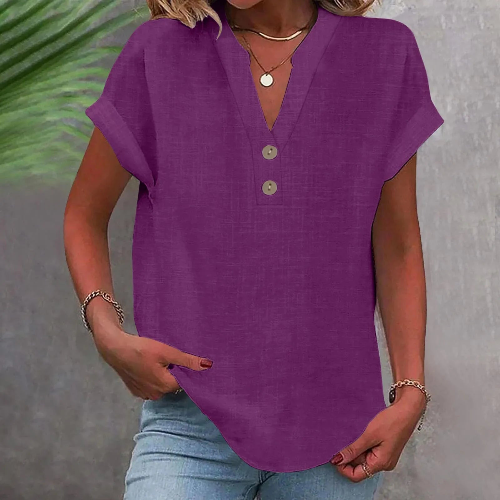Bina Damen Bluse | Baumwolle-Leinen-Mischung, V-Ausschnitt 7