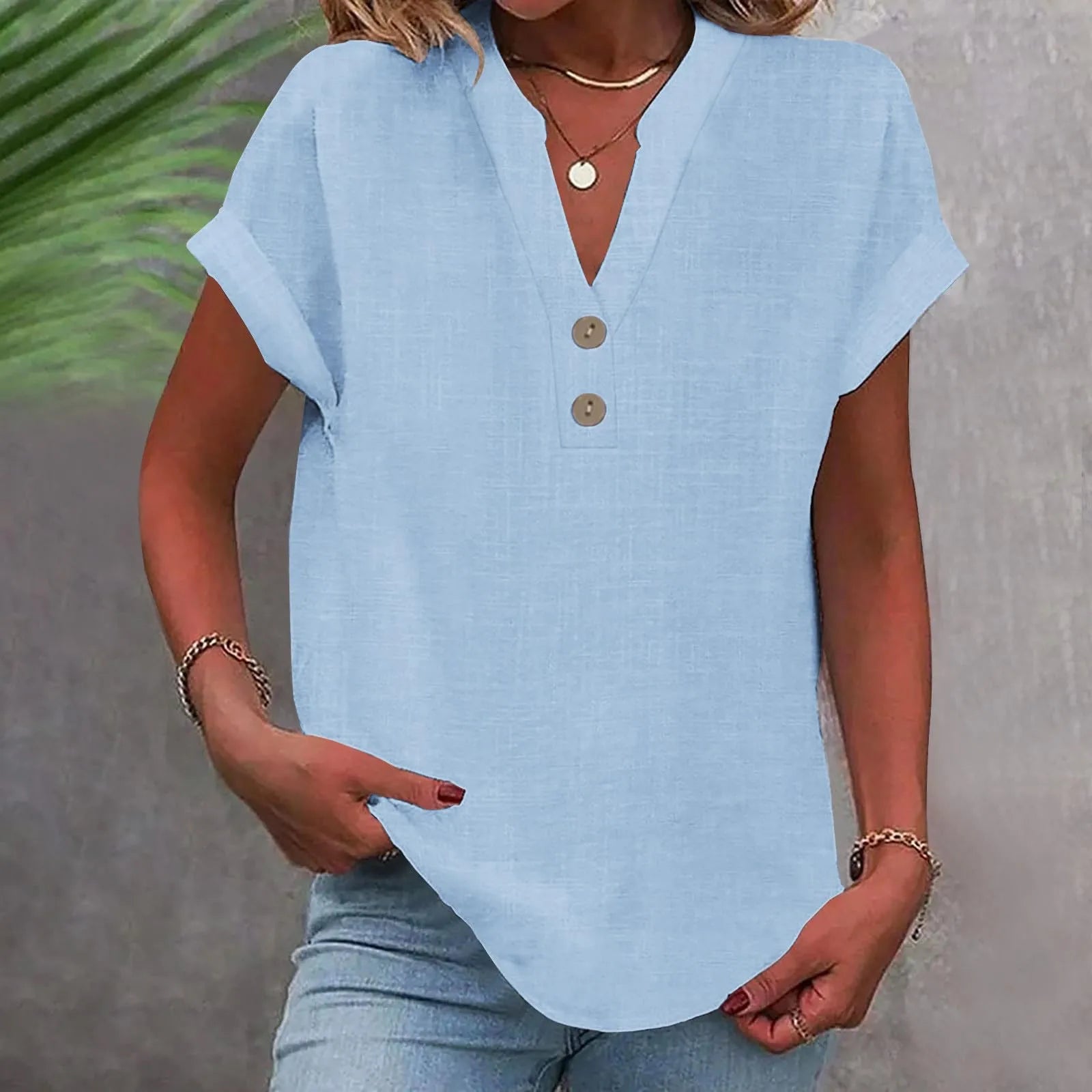 Bina Damen Bluse | Baumwolle-Leinen-Mischung, V-Ausschnitt 8