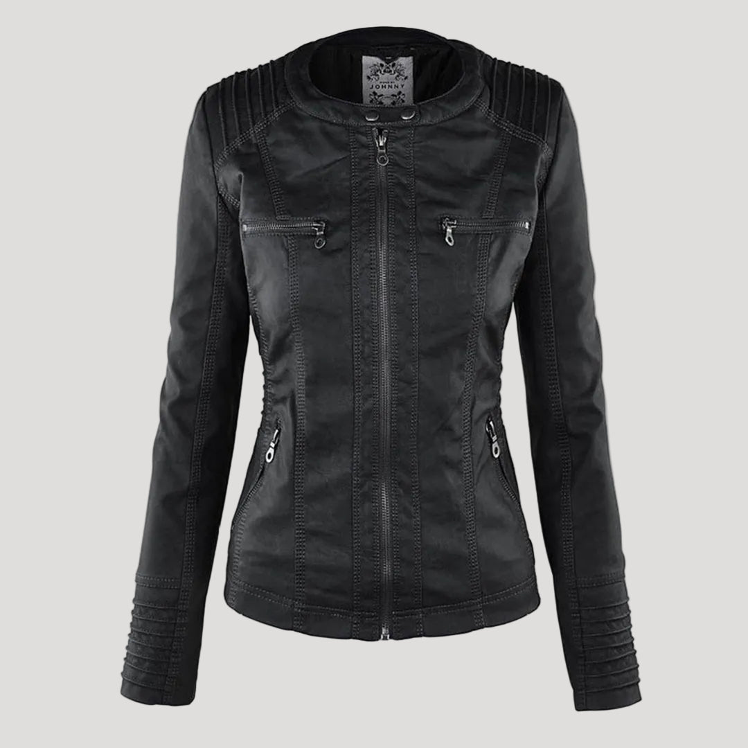Frieda Schwarz Kunstleder-Optik Bikerjacke mit abnehmbarer Kapuze für Damen | Slim Fit Casual - S/M/L/XL/2XL/3XL