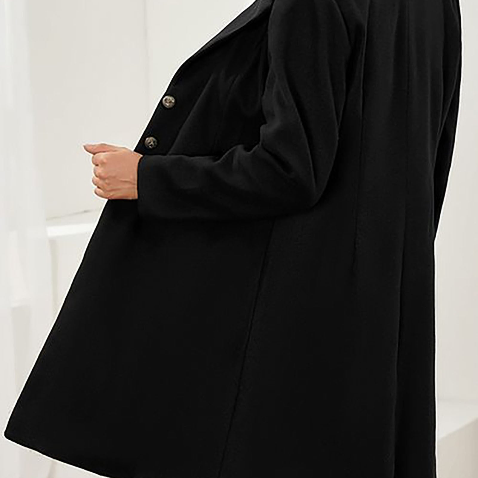 Brigitte Schwarz Taillierter Langer Wollmantel für Damen | Eleganter Wintermantel mit Knöpfen - S/M/L/XL/2XL/3XL