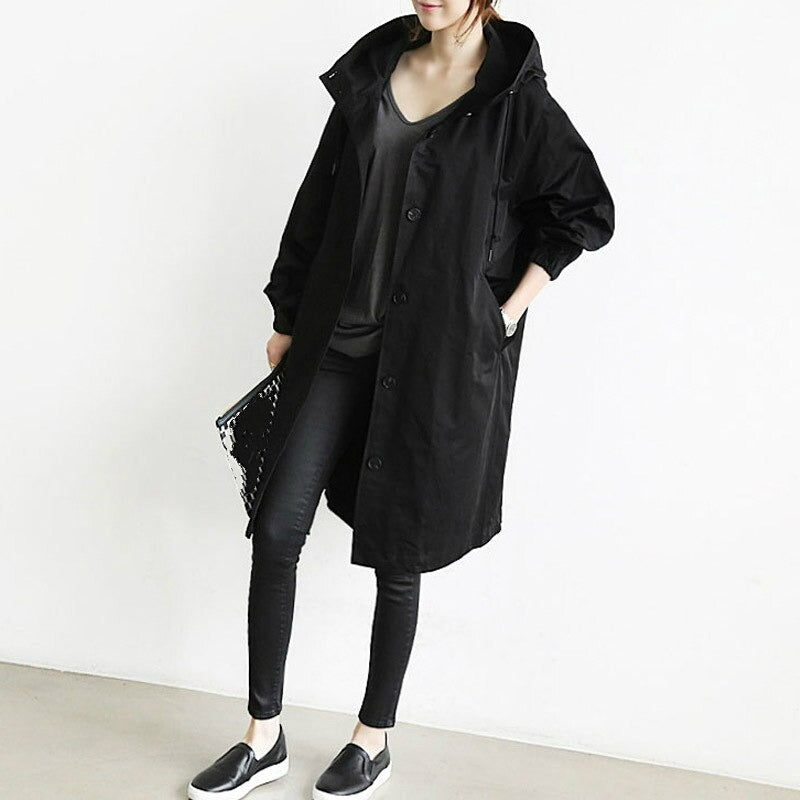Monika Grau Oversized Trenchcoat mit Kapuze für Damen | Casual Herbststil - S/M/L/XL/2XL/3XL/4XL/5XL