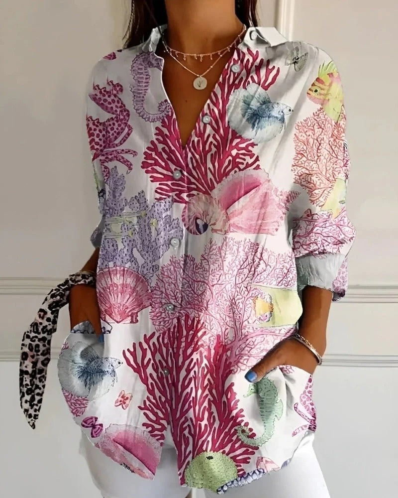 Blaire Damen Bluse | Printdesign mit Knopfleiste, 100% Baumwolle 0