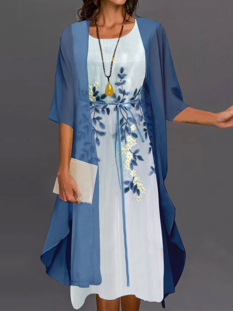 Rosemarie Himmelblau Spitzen-Chiffon Zweiteiliges Kleid für Damen | Elegante Midi-Silhouette | Hochzeit & Festlichkeiten - M/L/XL/2XL/3XL/4XL/5XL