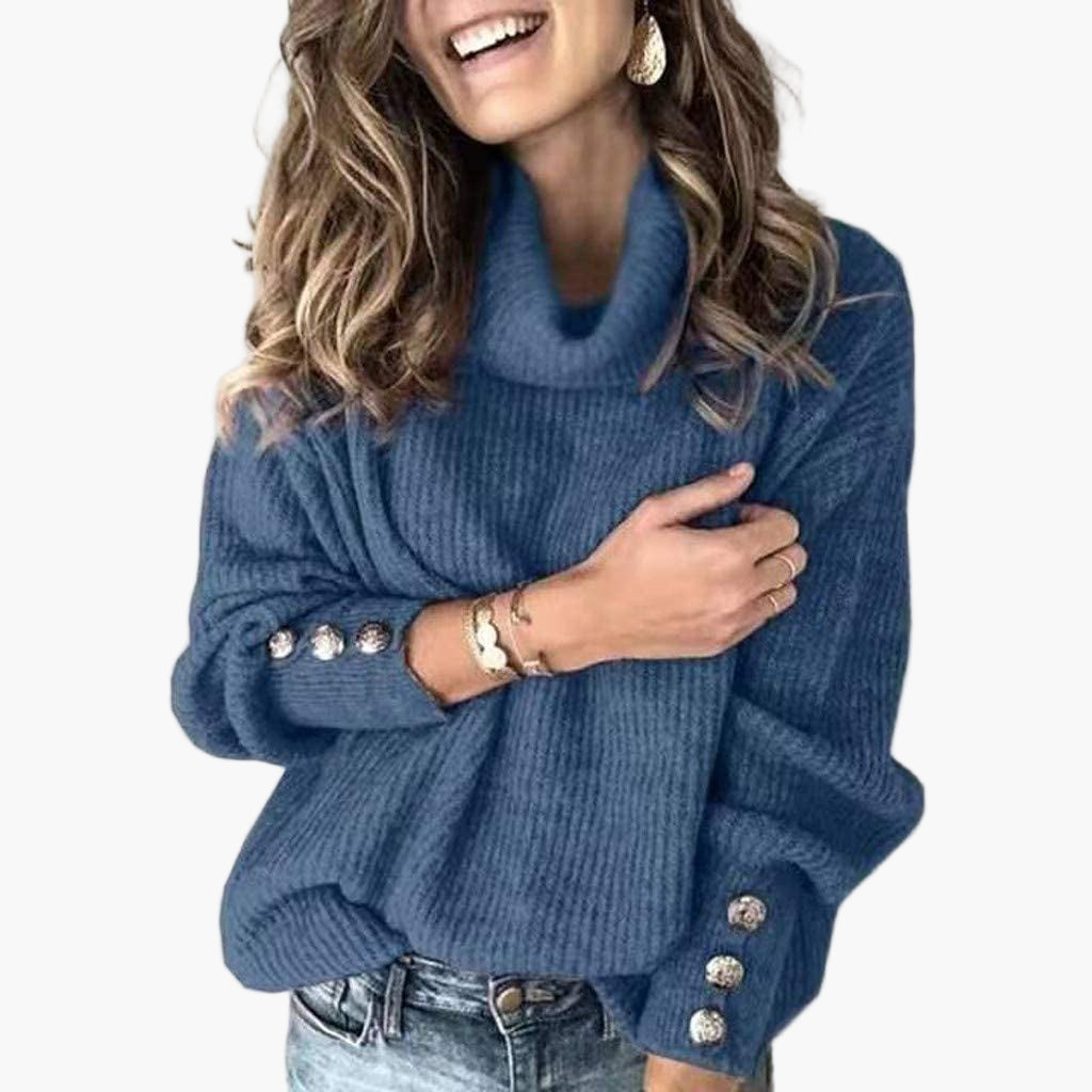 Christine Weiss Rippenstrick Rollkragenpullover mit Knopfdetails für Damen | Herbst Winter Casual - S-5XL
