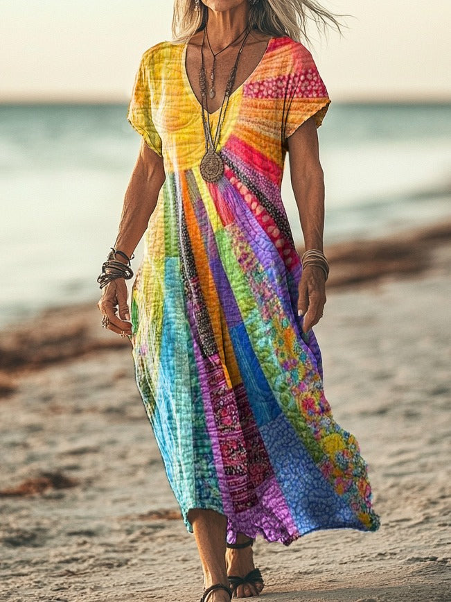 Boho-Chic Sonnenmuster Kleid 0