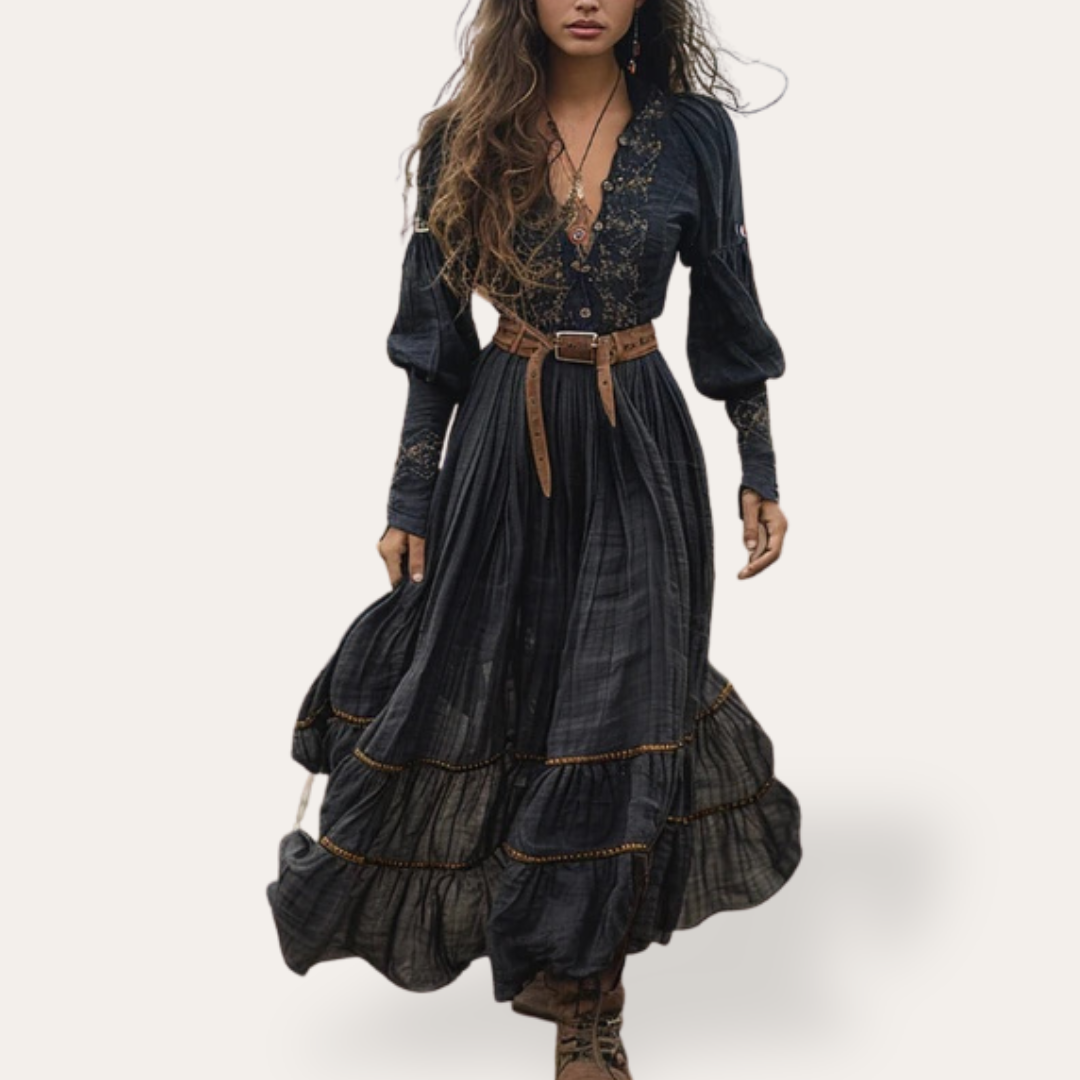 Bora Damen Maxikleid | Elegante Stickerei, Sommer Kleid Lang 0