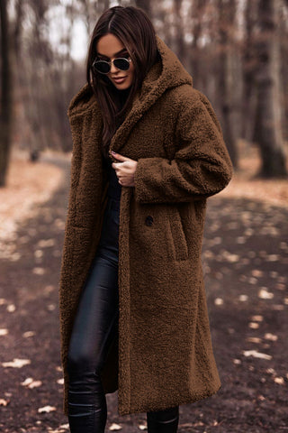 Monika Grün Langer Sherpa Teddy-Mantel mit Kapuze für Damen | Oversized Wintermantel Casual - M/L/XL/2XL/3XL