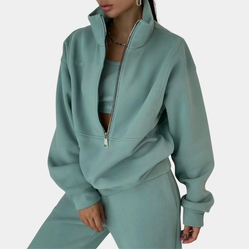 Vreni Grün Oversized Zweiteiler Jogginganzug für Damen | Casual Freizeit Reissverschluss - S/M/L/XL