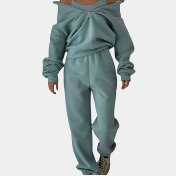 Vreni Grün Oversized Zweiteiler Jogginganzug für Damen | Casual Freizeit Reissverschluss - S/M/L/XL