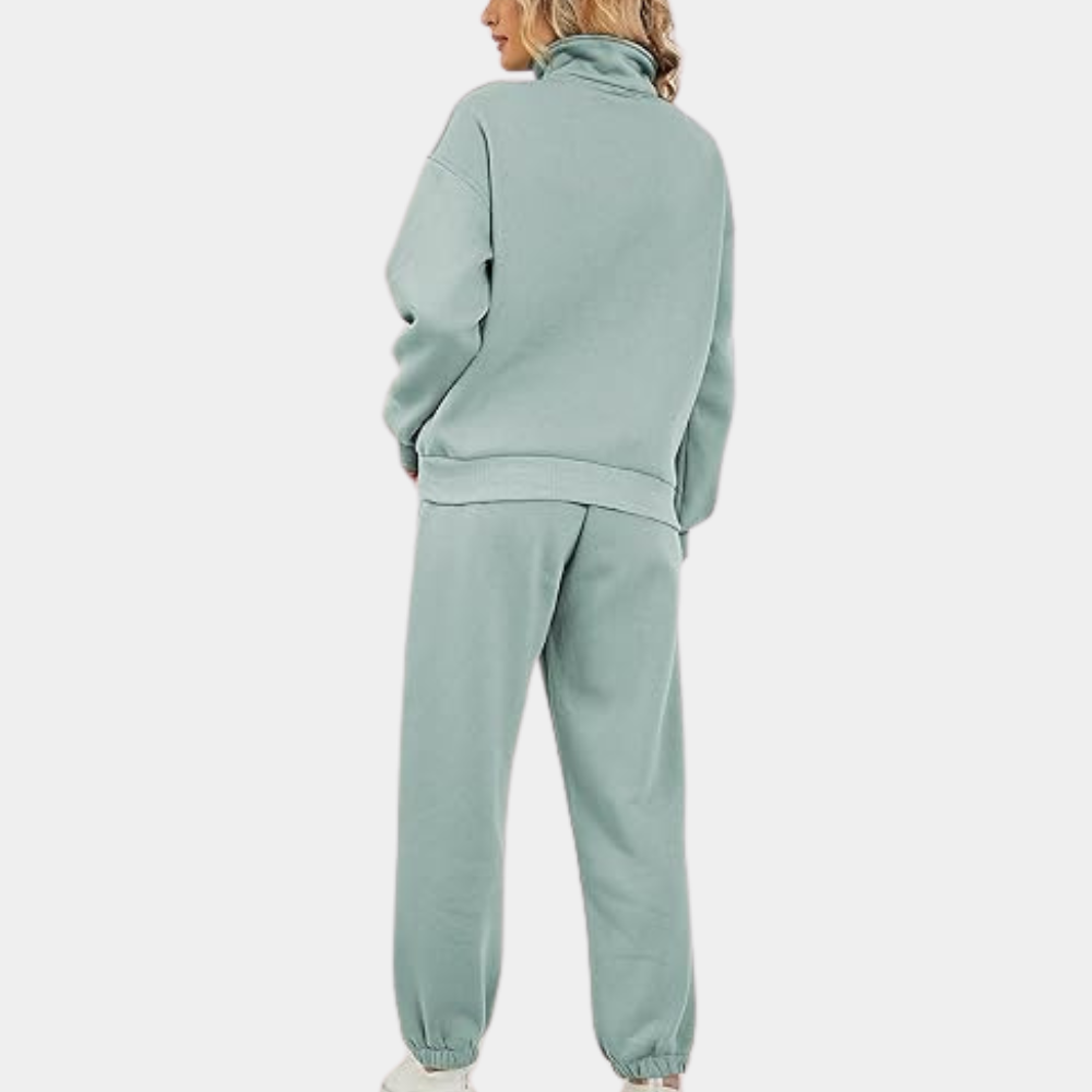 Vreni Grün Oversized Zweiteiler Jogginganzug für Damen | Casual Freizeit Reissverschluss - S/M/L/XL
