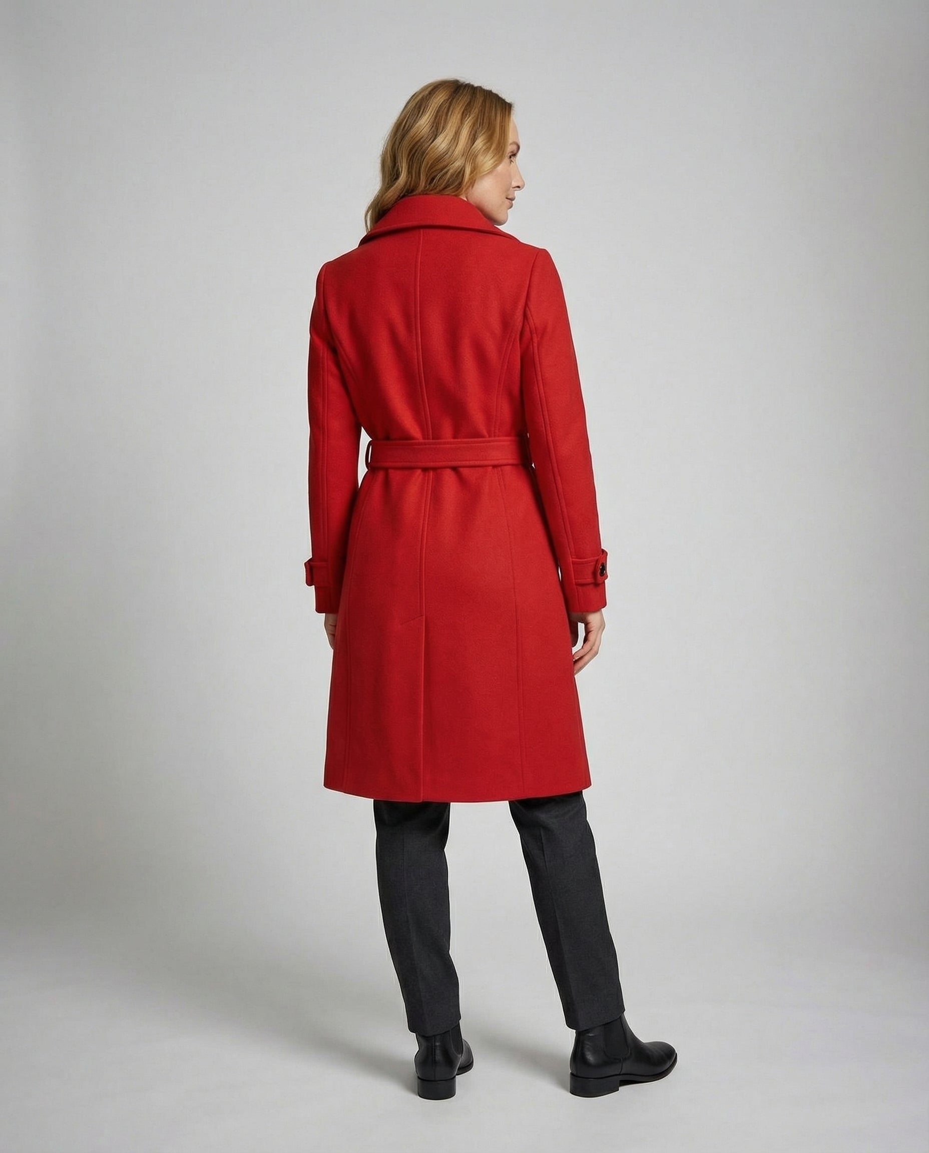 Erika Rot Eleganter Doppelreihiger Trenchcoat für Damen | Klassischer Schnitt mit Gürtel Winter - XS/S/M/L/XL