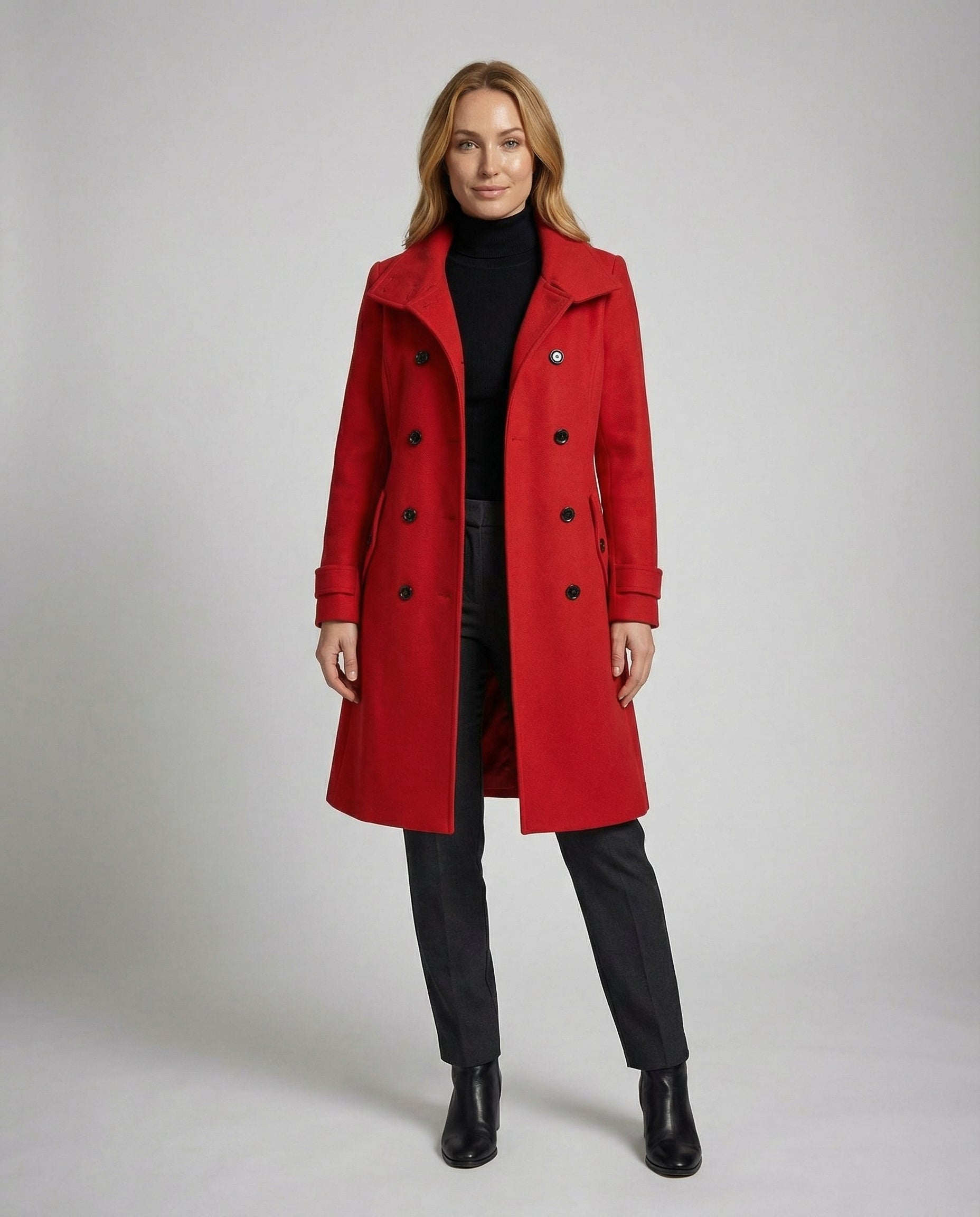 Erika Rot Eleganter Doppelreihiger Trenchcoat für Damen | Klassischer Schnitt mit Gürtel Winter - XS/S/M/L/XL