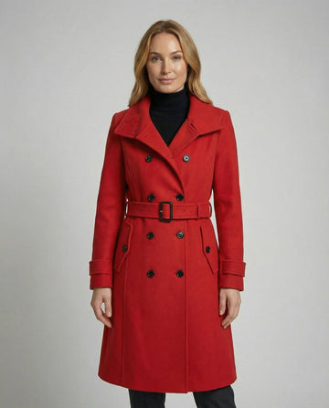 Erika Rot Eleganter Doppelreihiger Trenchcoat für Damen | Klassischer Schnitt mit Gürtel Winter - XS/S/M/L/XL