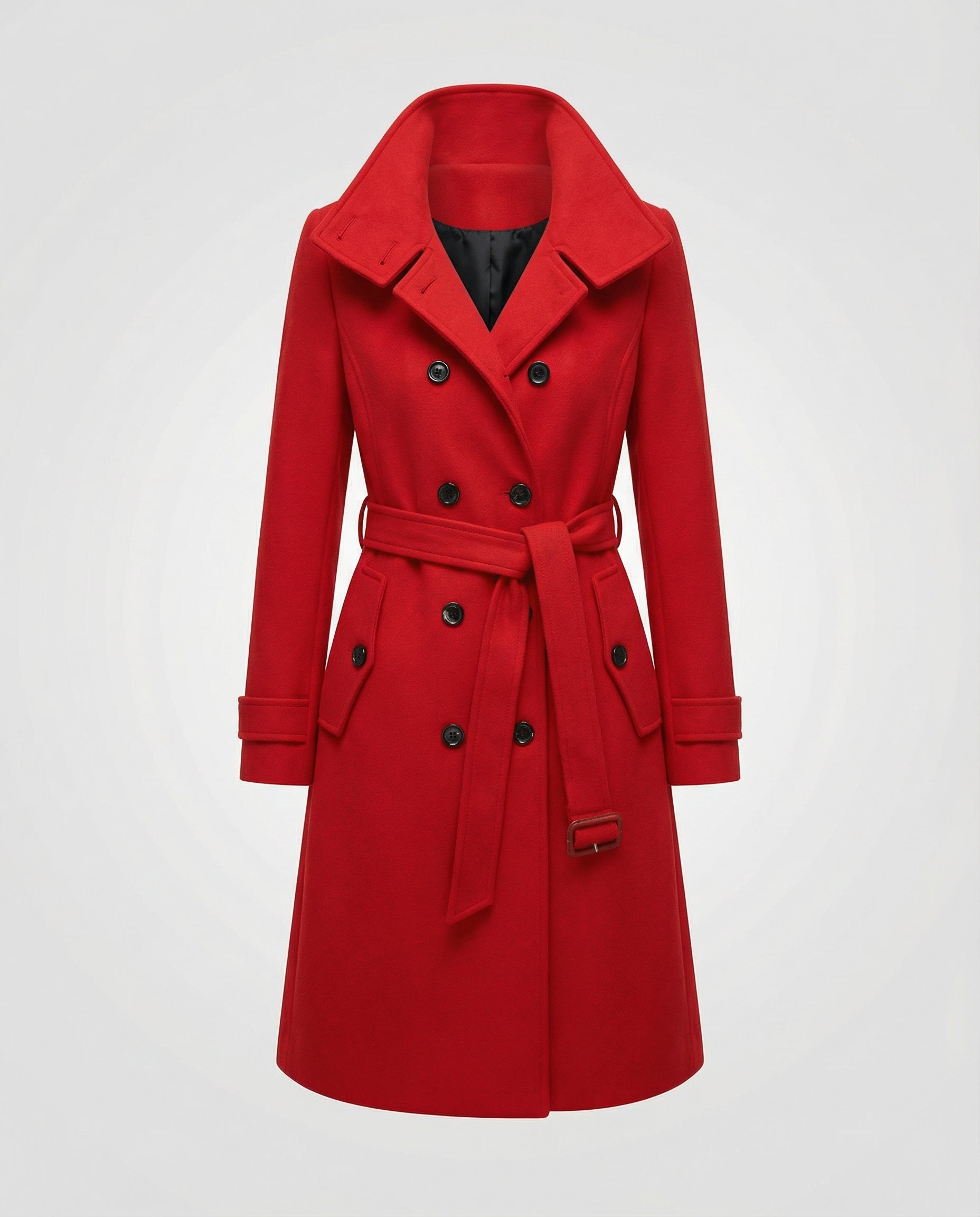 Erika Rot Eleganter Doppelreihiger Trenchcoat für Damen | Klassischer Schnitt mit Gürtel Winter - XS/S/M/L/XL