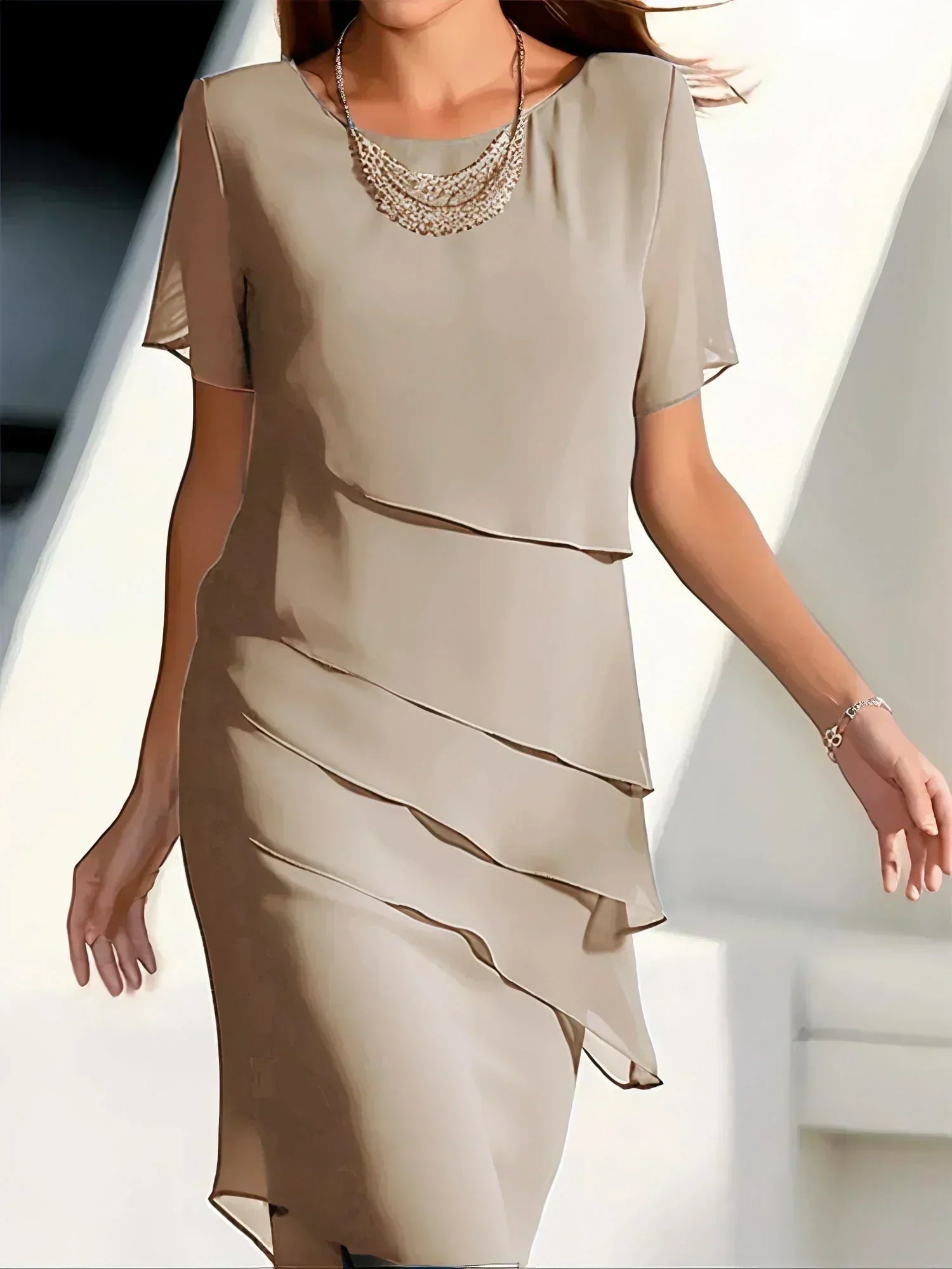 Monika Blau Chiffon Lagen-Kleid für Damen | Elegante Stufen-Silhouette | Hochzeit & Abend | Figurschmeichelnd - S/M/L/XL/2XL/3XL