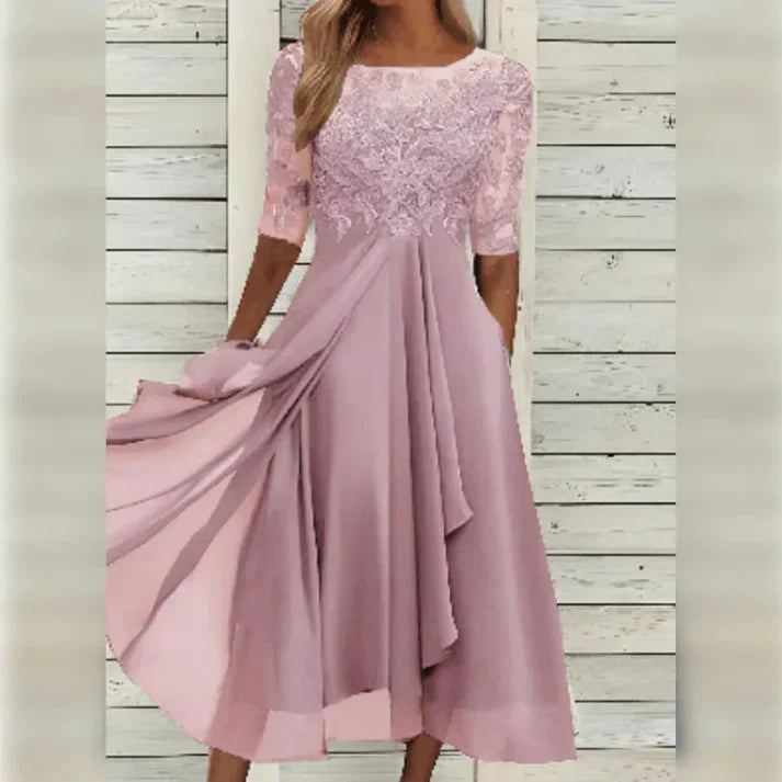 Monika Grün Spitzen-Midi-Kleid mit A-Linie für Damen | Elegant Fliessend | Hochzeit & Garten-Events - S/M/L/XL/2XL/3XL