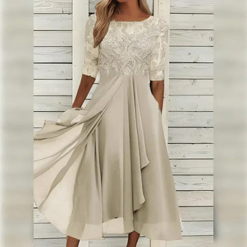 Monika Grün Spitzen-Midi-Kleid mit A-Linie für Damen | Elegant Fliessend | Hochzeit & Garten-Events - S/M/L/XL/2XL/3XL