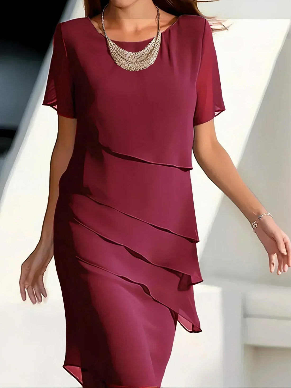 Monika Blau Chiffon Lagen-Kleid für Damen | Elegante Stufen-Silhouette | Hochzeit & Abend | Figurschmeichelnd - S/M/L/XL/2XL/3XL