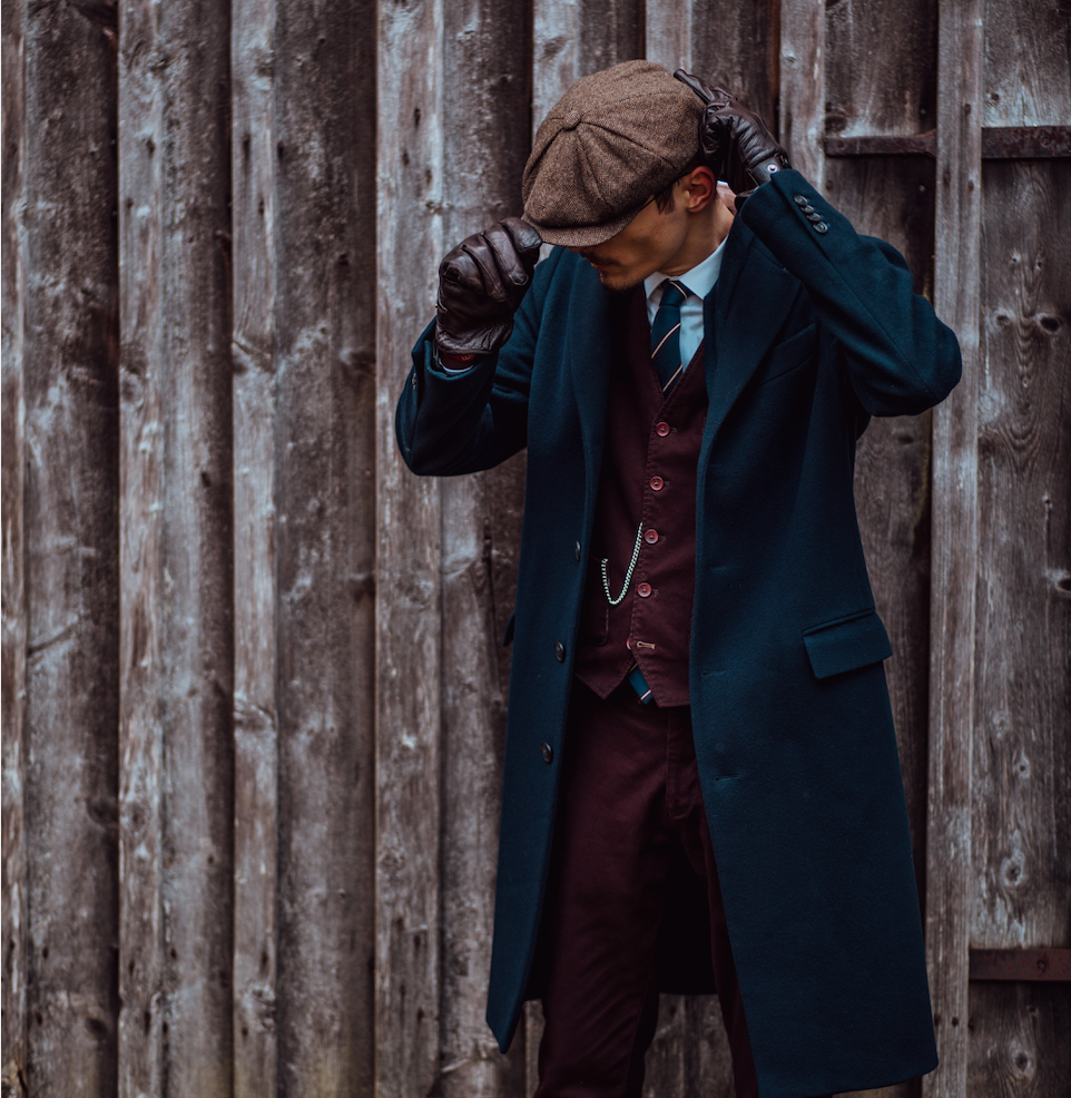 Hansruedi Grau Vintage Wollmix Newsboy Mütze für Herren | Retro Fischgrätmuster Casual Stil - Einheitsgrösse