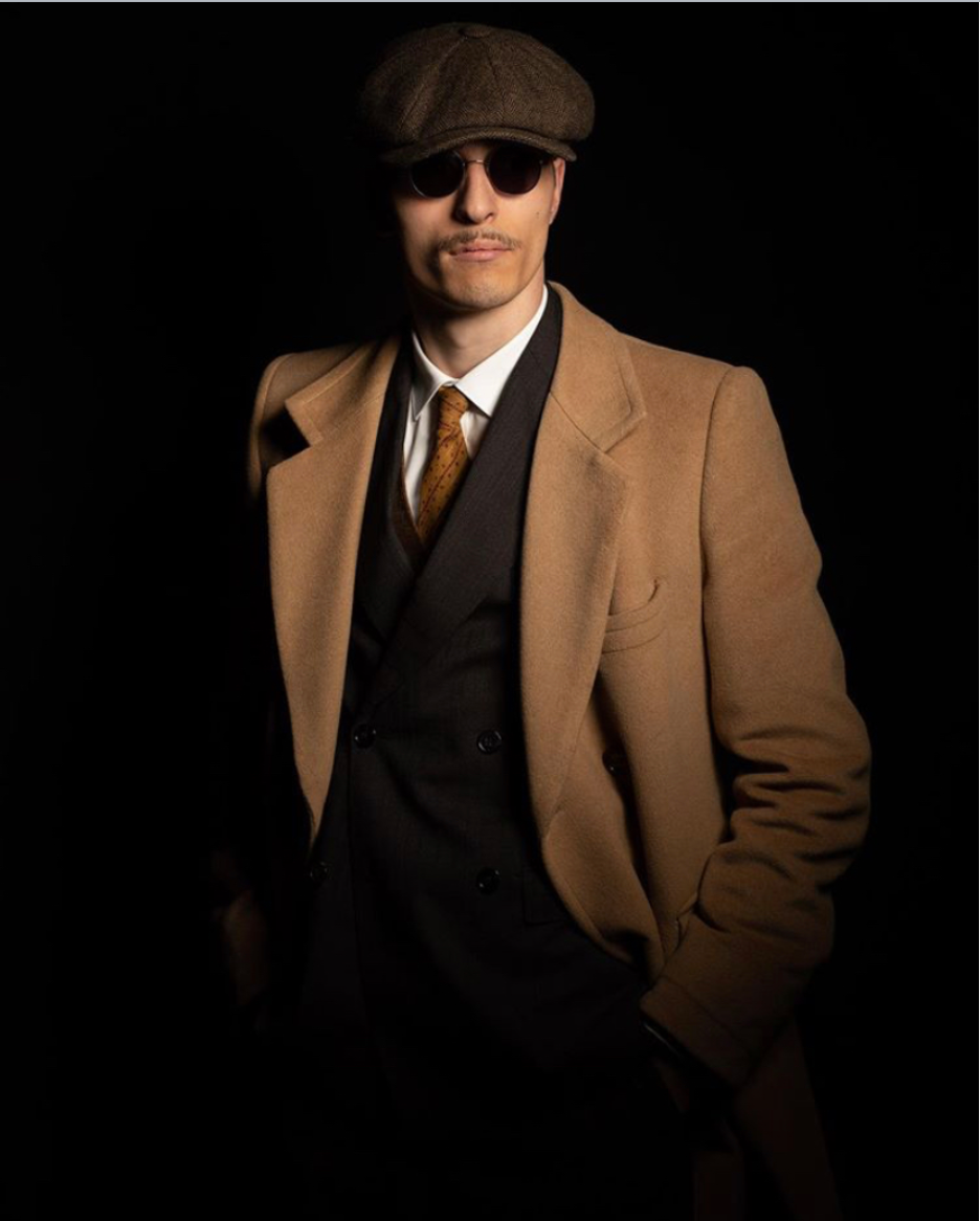 Hansruedi Grau Vintage Wollmix Newsboy Mütze für Herren | Retro Fischgrätmuster Casual Stil - Einheitsgrösse