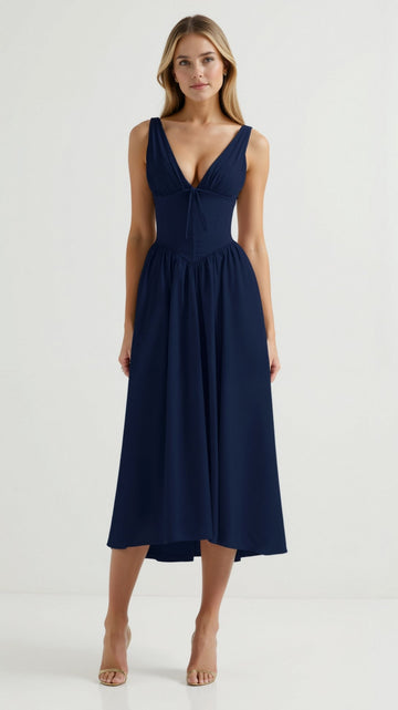Cassandra Damen Midi Kleid | Eleganter V-Ausschnitt, Hochwertiger Stoff 0