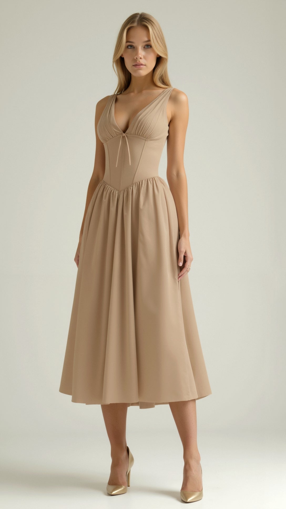 Cassandra Damen Midi Kleid | Eleganter V-Ausschnitt, Hochwertiger Stoff 10