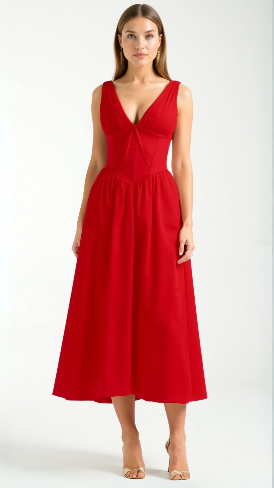 Cassandra Damen Midi Kleid | Eleganter V-Ausschnitt, Hochwertiger Stoff 11