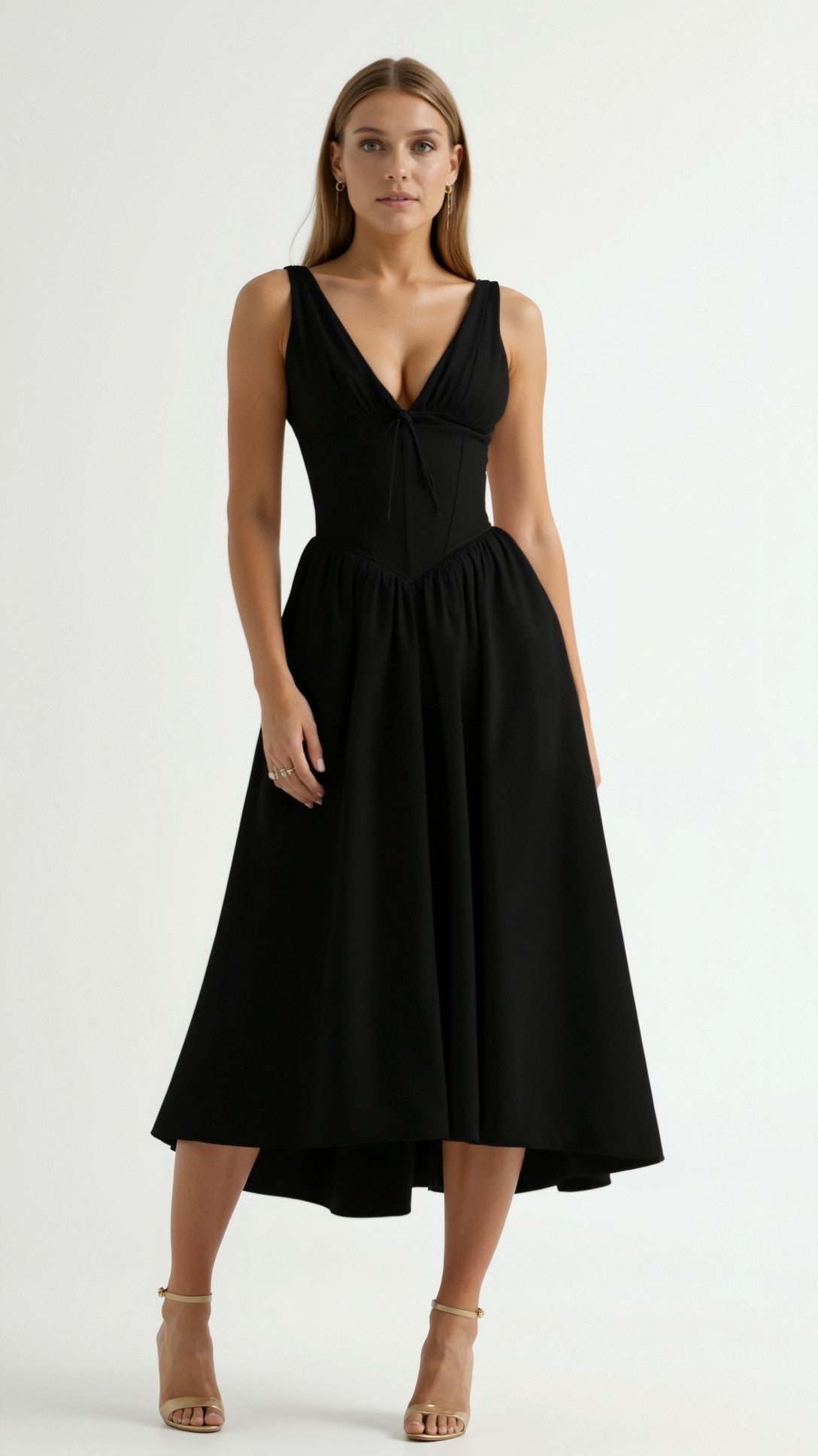 Cassandra Damen Midi Kleid | Eleganter V-Ausschnitt, Hochwertiger Stoff 3