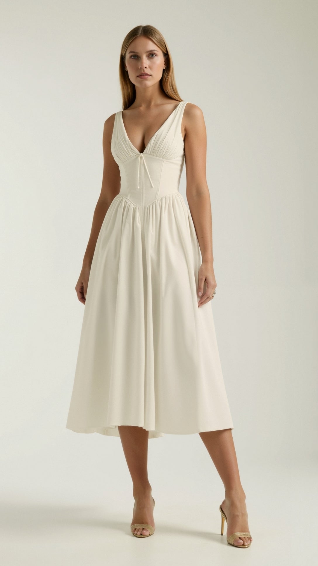 Cassandra Damen Midi Kleid | Eleganter V-Ausschnitt, Hochwertiger Stoff 6