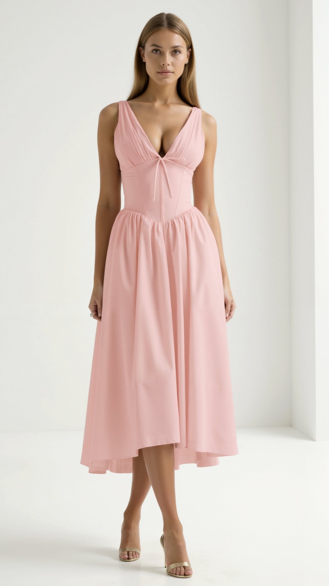Cassandra Damen Midi Kleid | Eleganter V-Ausschnitt, Hochwertiger Stoff 9