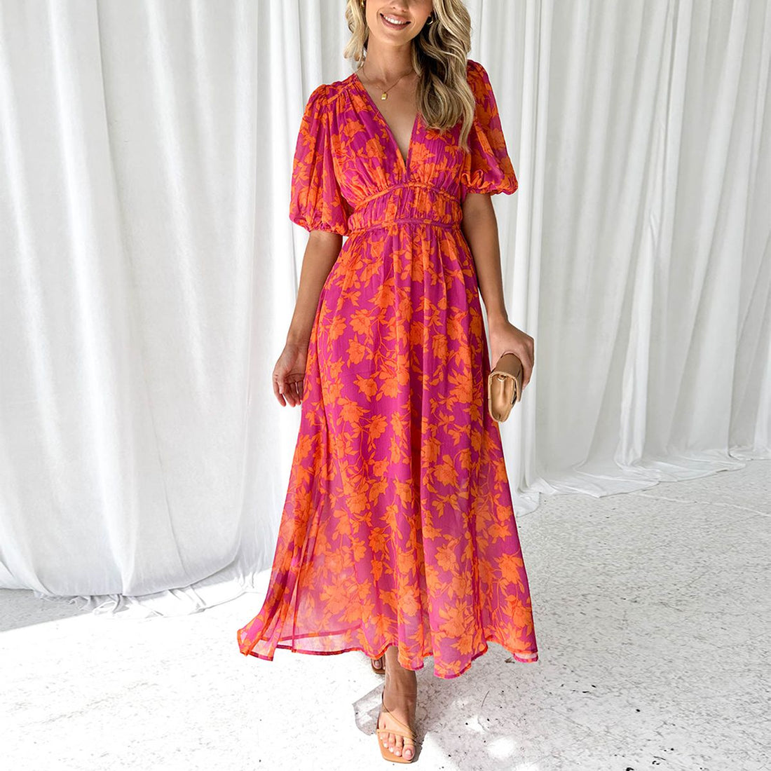 Catherine Frauen Maxi Kleid | V-Ausschnitt, Bequem 0