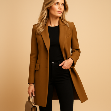 Lotti Braun Taillierter Strukturierter Mantel für Damen | Eleganter Büro und Stadtlook - XS/S/M/L/XL