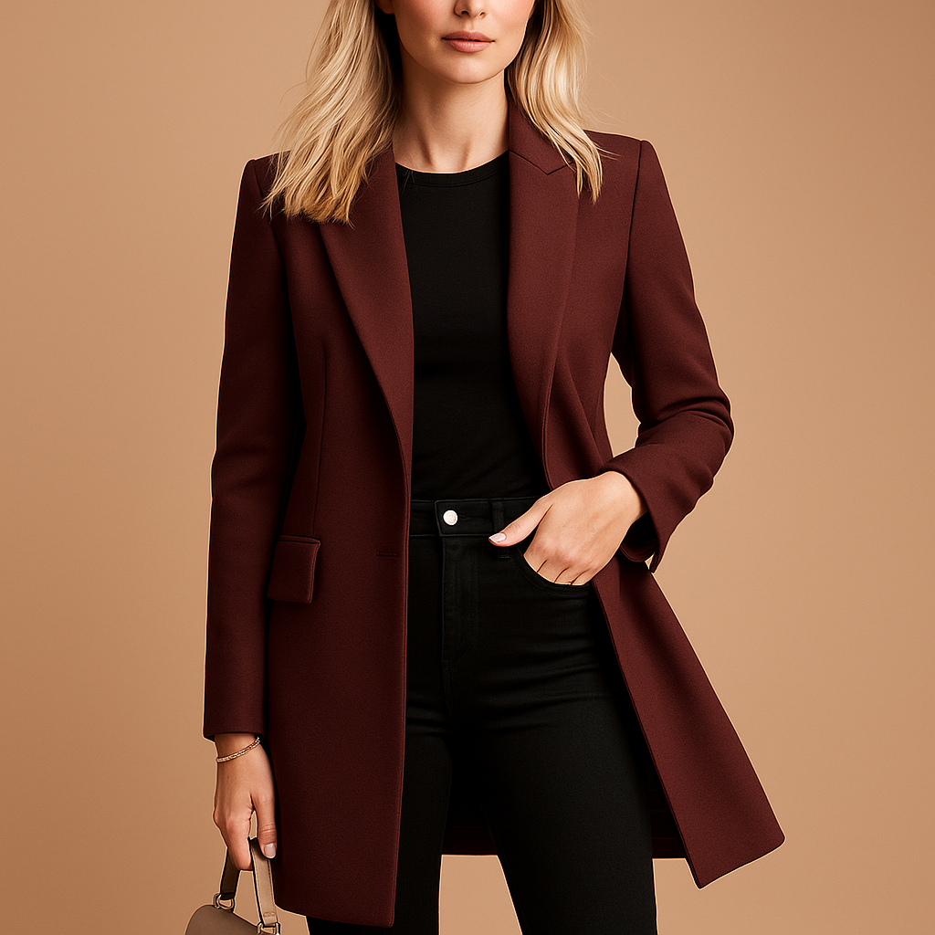 Lotti Braun Taillierter Strukturierter Mantel für Damen | Eleganter Büro und Stadtlook - XS/S/M/L/XL