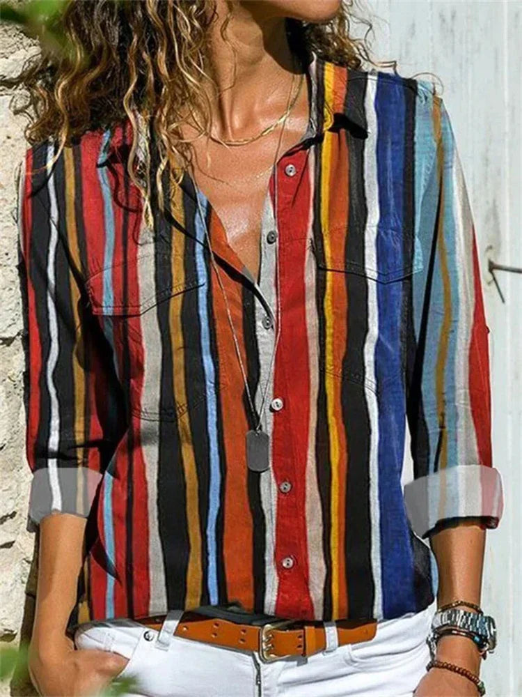 Celine Damen Bluse | Aquarell Blumenprint, 100% Baumwolle, Langarm 1