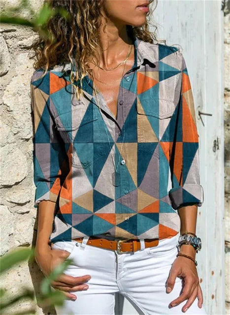 Celine Damen Bluse | Aquarell Blumenprint, 100% Baumwolle, Langarm 2