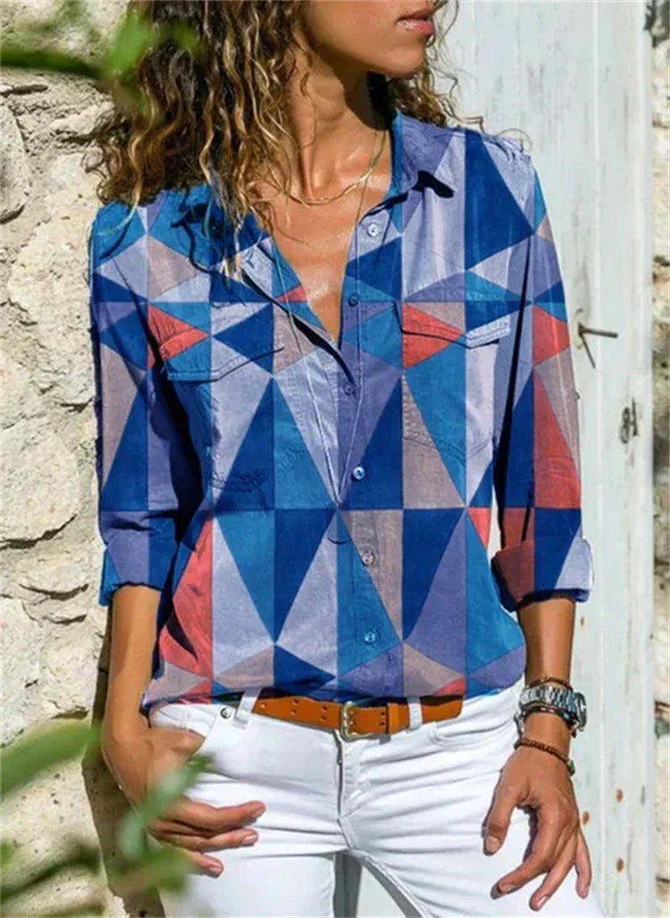 Celine Damen Bluse | Aquarell Blumenprint, 100% Baumwolle, Langarm 3