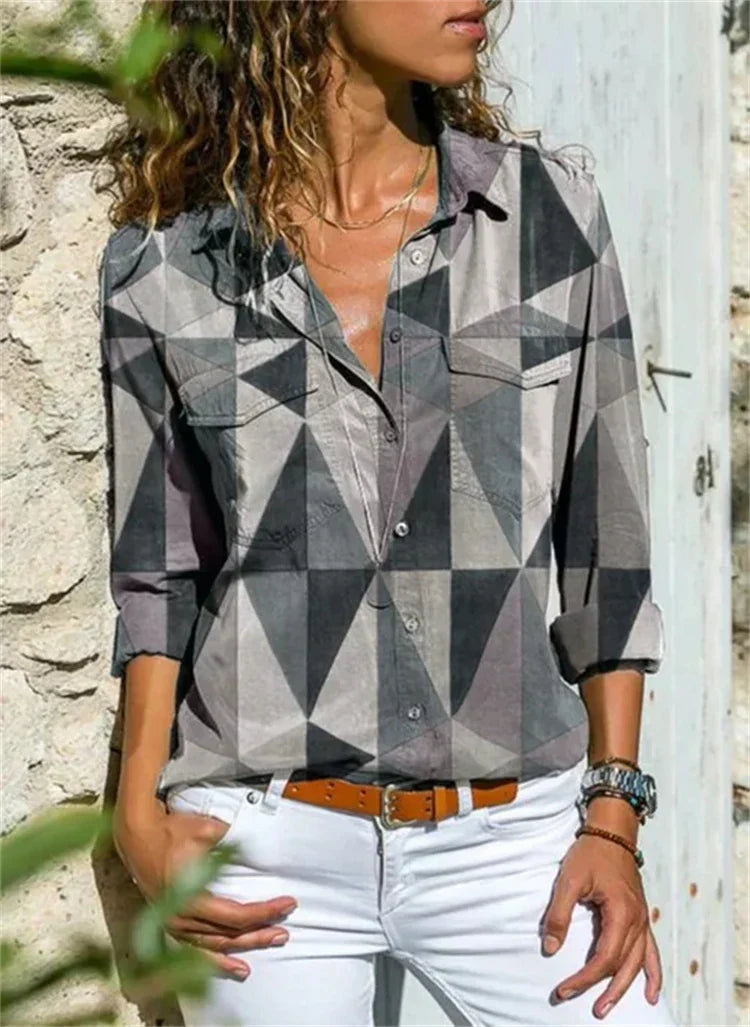 Celine Damen Bluse | Aquarell Blumenprint, 100% Baumwolle, Langarm 4