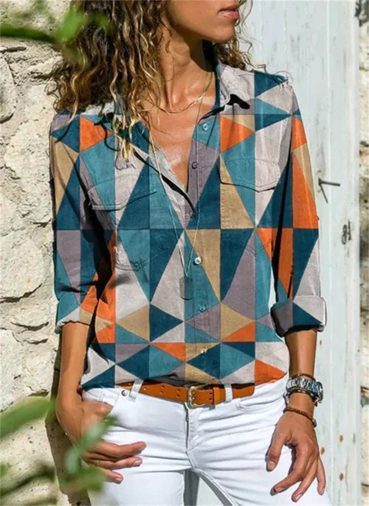 Celine Damen Bluse | Aquarell Blumenprint, 100% Baumwolle, Langarm 5