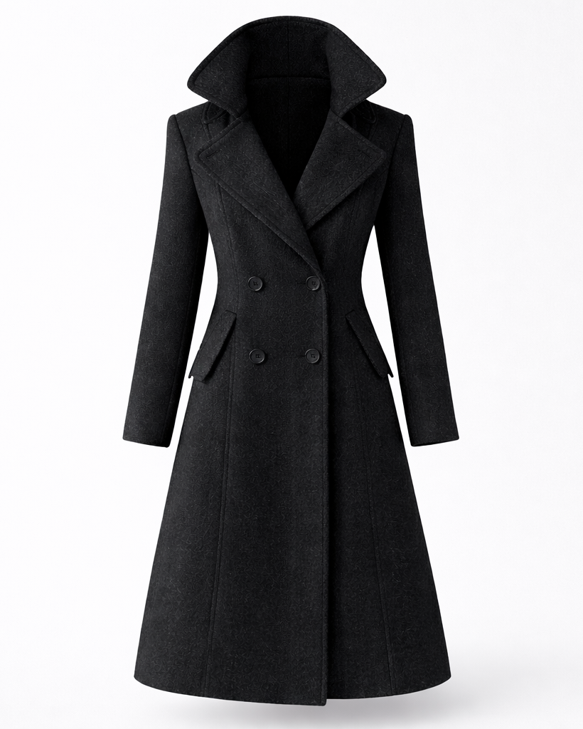 Lotti Schwarz Zweireihiger Tailierter Wollmix-Mantel für Damen | Eleganter Wintermantel Longline - S/M/L/XL/2XL/3XL