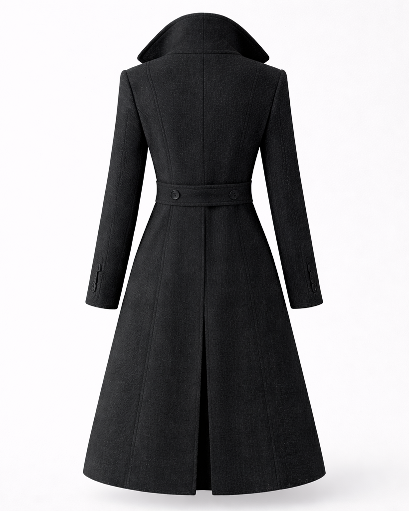 Lotti Schwarz Zweireihiger Tailierter Wollmix-Mantel für Damen | Eleganter Wintermantel Longline - S/M/L/XL/2XL/3XL