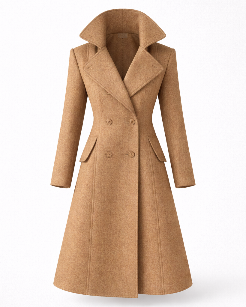 Lotti Schwarz Zweireihiger Tailierter Wollmix-Mantel für Damen | Eleganter Wintermantel Longline - S/M/L/XL/2XL/3XL