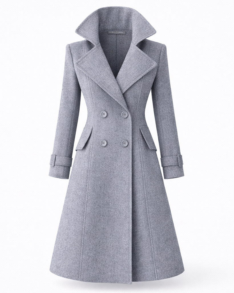 Lotti Schwarz Zweireihiger Tailierter Wollmix-Mantel für Damen | Eleganter Wintermantel Longline - S/M/L/XL/2XL/3XL