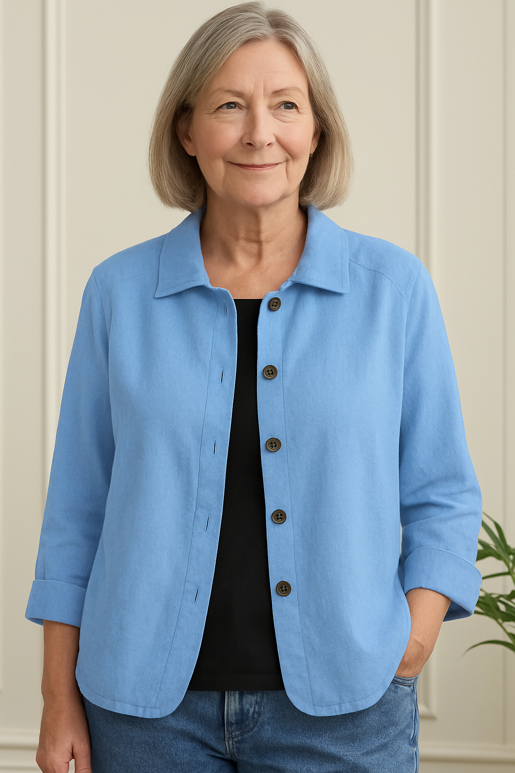 Rosemarie Hellblau Leinen-Baumwoll Hemd-Cardigan für Damen | Luftig Entspannte Passform | Alltag & Reise - S-3XL