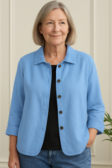 Rosemarie Hellblau Leinen-Baumwoll Hemd-Cardigan für Damen | Luftig Entspannte Passform | Alltag & Reise - S-3XL